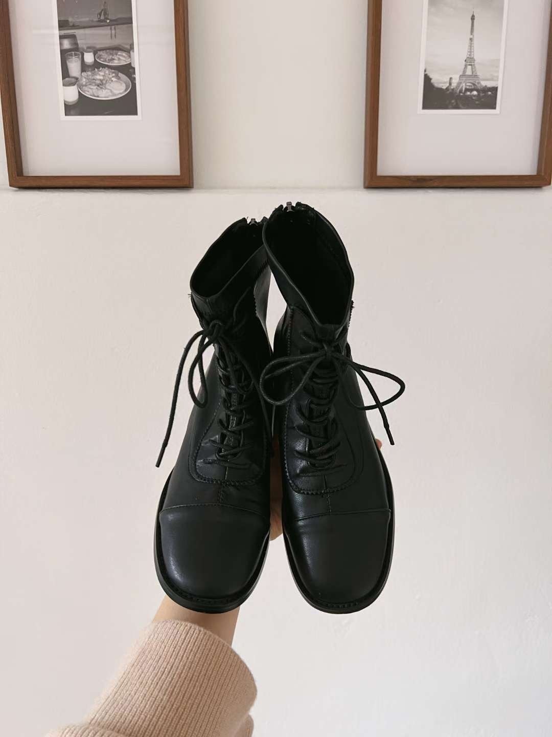 仿皮綁帶短boots