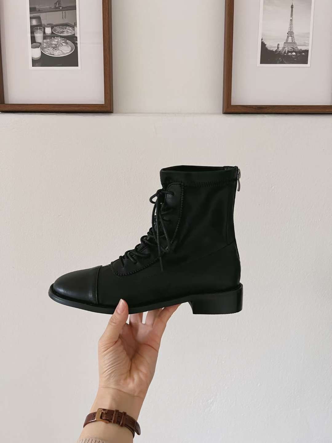 仿皮綁帶短boots