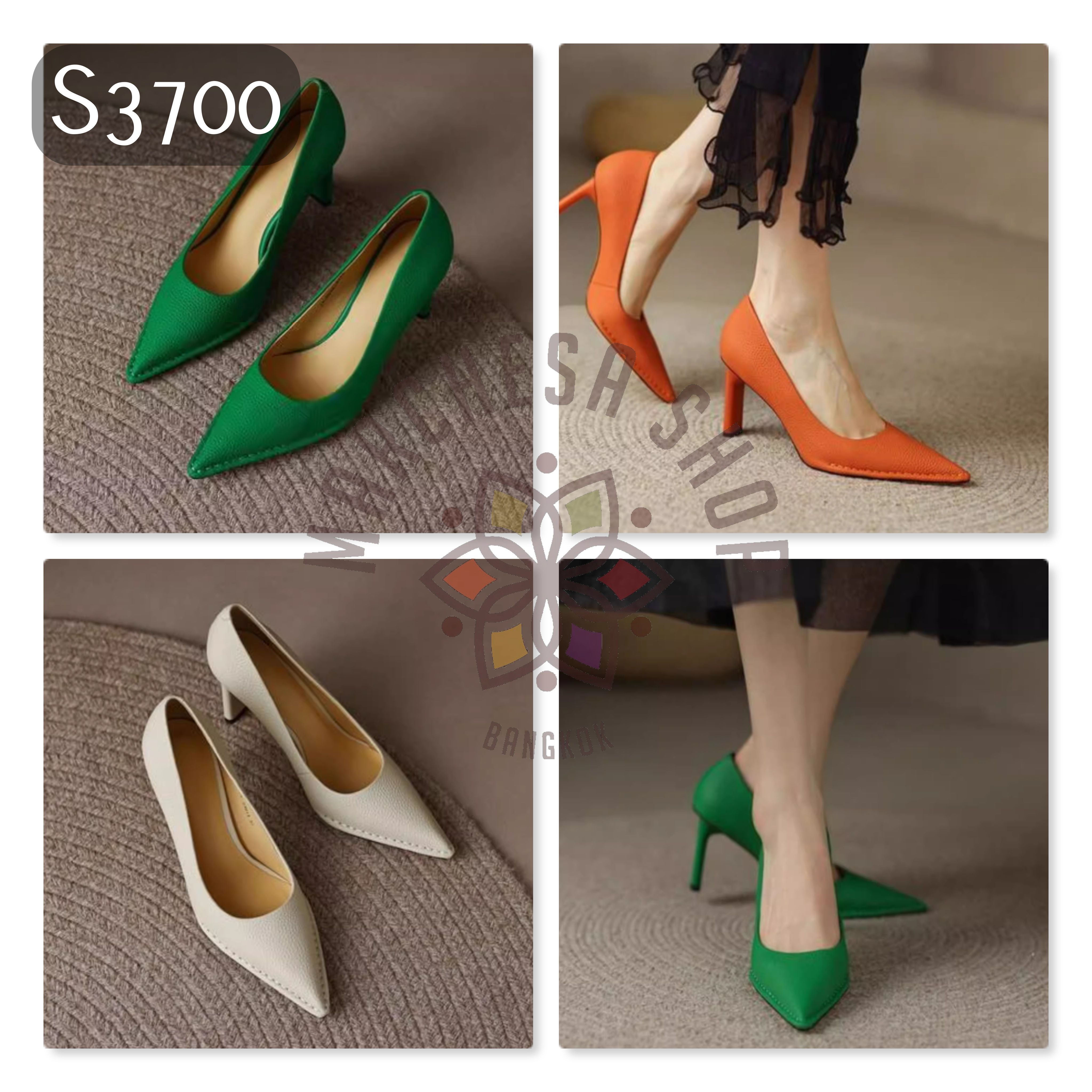 S3700 - 羊皮荔枝紋車綫尖頭高踭鞋