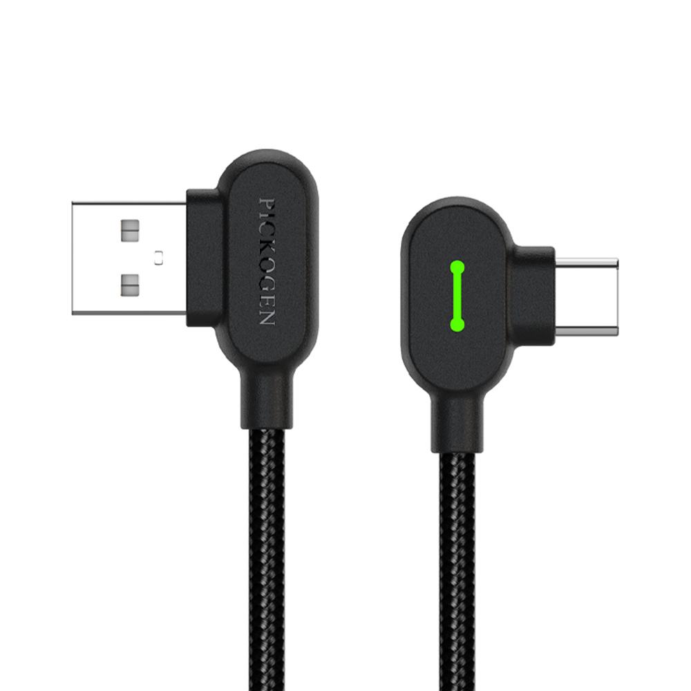 PICKOGEN 皮克全 Type-C充電線傳輸線編織線快充線 雙彎頭L型  LED 安卓 GameFlex 1M