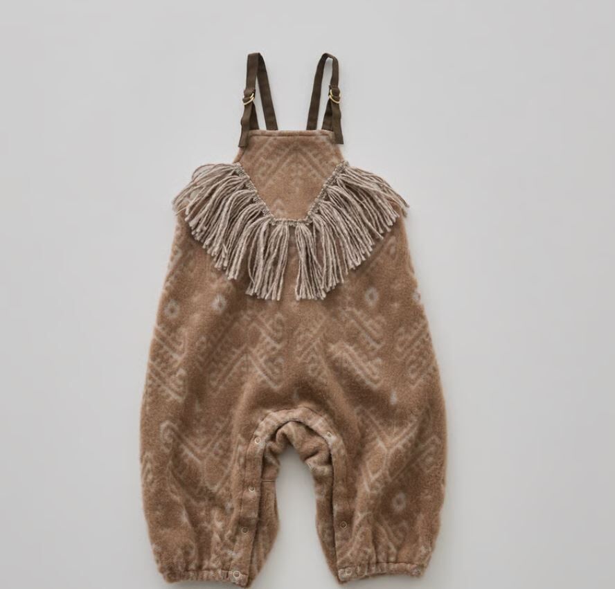 ELFINFOLK 雪花絨毛流蘇吊帶褲 Snow Jacquard Rompers