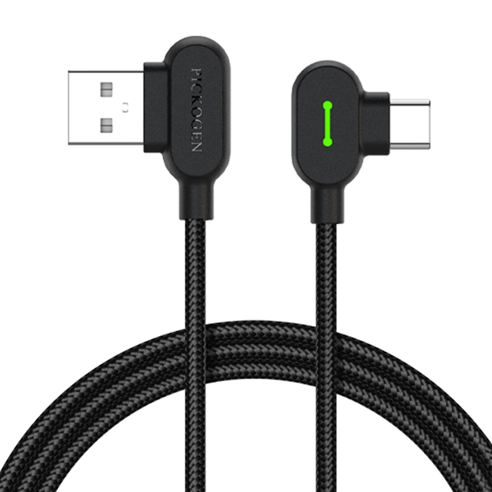 PICKOGEN 皮克全 Type-C充電線傳輸線編織線快充線 雙彎頭L型  LED 安卓 GameFlex 2M