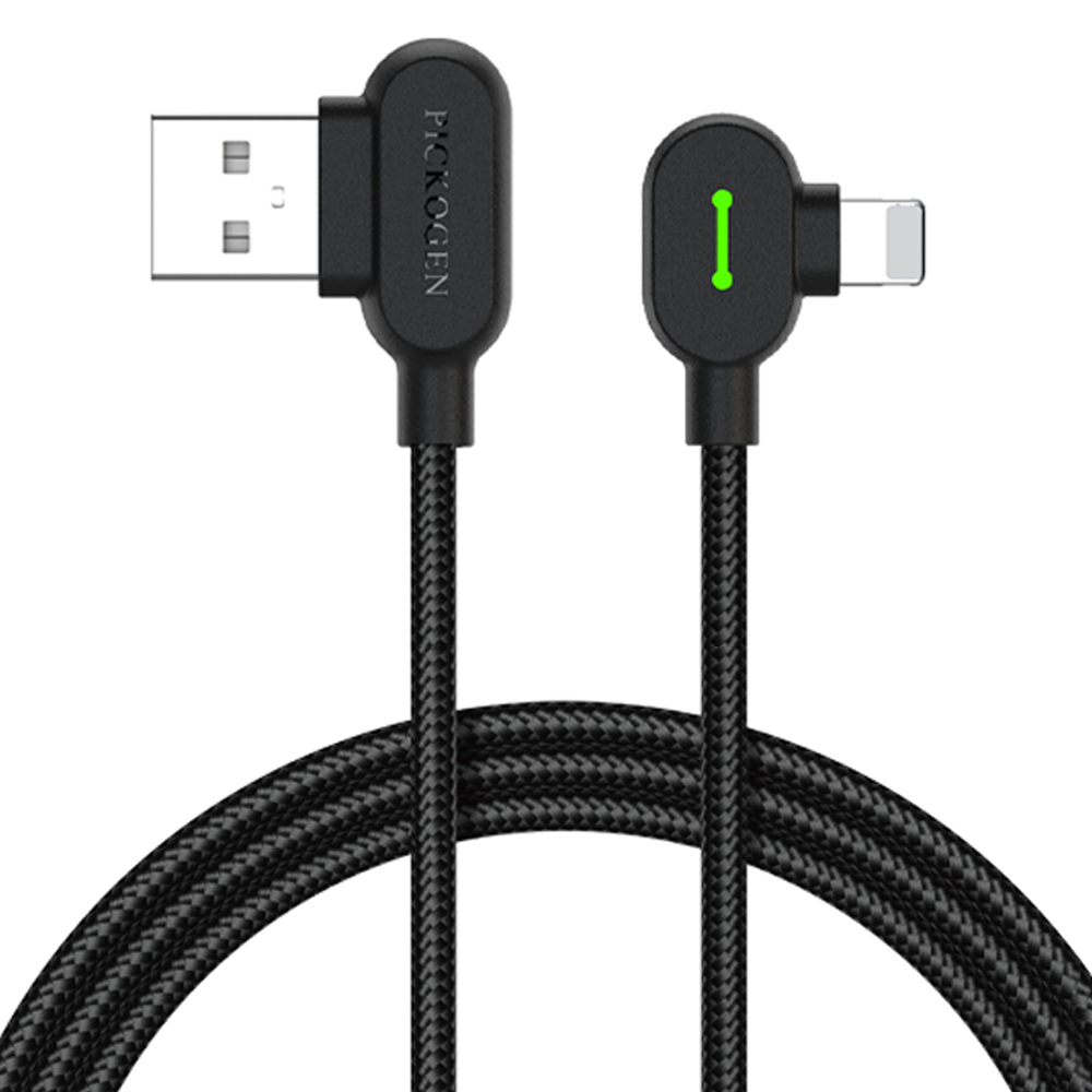 PICKOGEN 皮克全 Lightning/iPhone充電線傳輸線編織線快充線 雙彎頭L型 LED GameFlex 2M