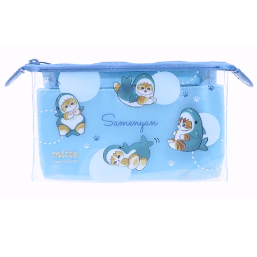 Mofusand鯊魚貓透明化妝包 筆袋 萬用袋