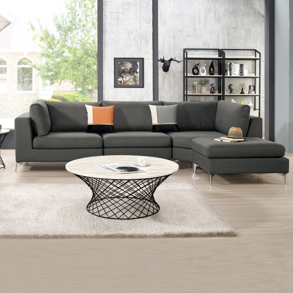 海德灰色多功能組合式轉角L型貓抓皮沙發/四件式沙發(贈抱枕)