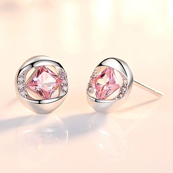 韓國JK 女款簡約韓版可愛粉色鋯石耳釘 J0844