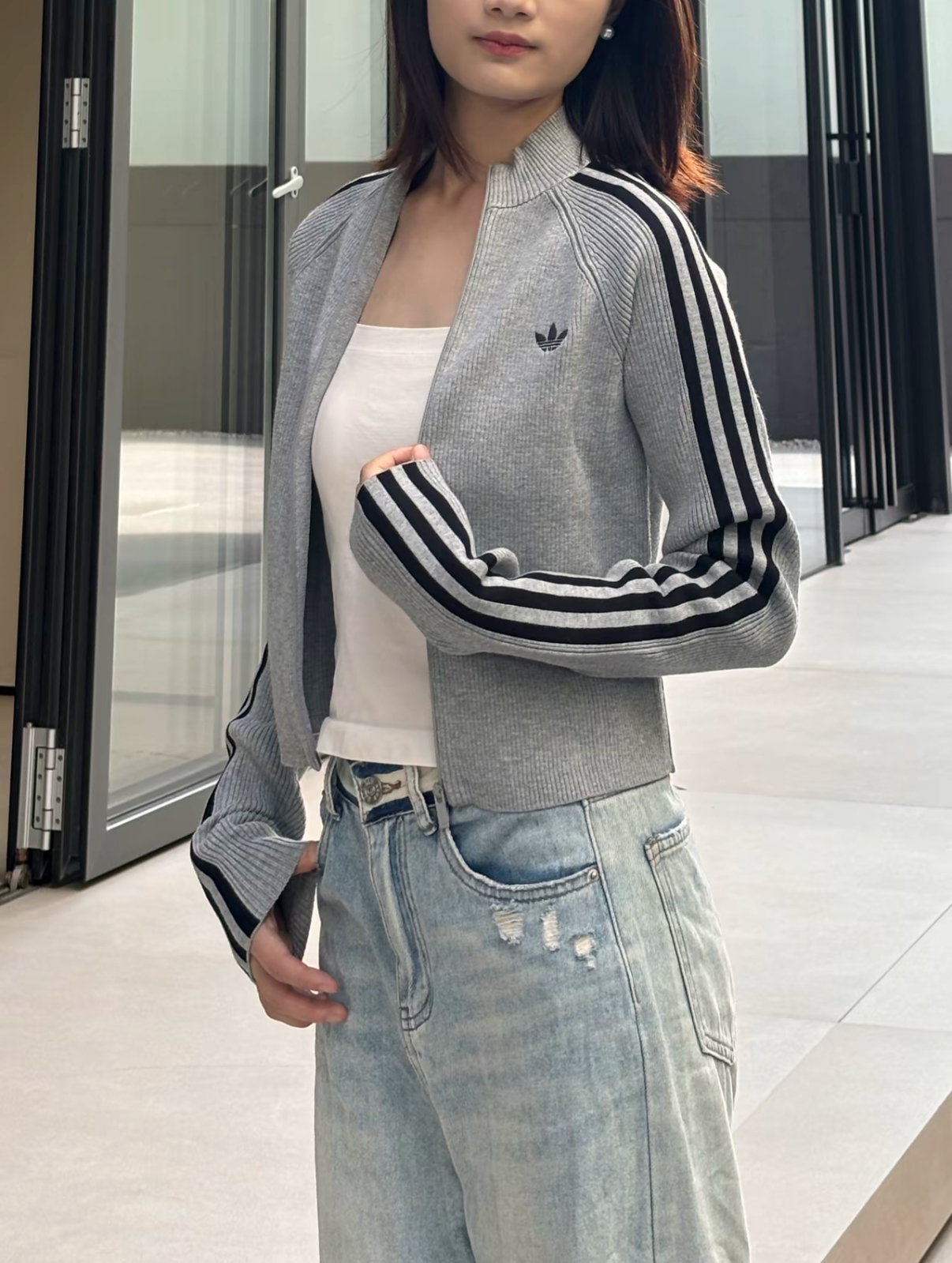 Adidas Originals Adicolor Slim Knit Track Top 直條紋針織外套 合身 短版 修身版型 灰色 黑色 女款 JZ0886 JY2597/預購