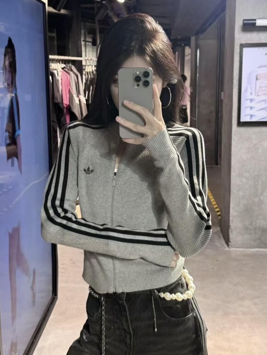Adidas Originals Adicolor Slim Knit Track Top 直條紋針織外套 合身 短版 修身版型 灰色 黑色 女款 JZ0886 JY2597/預購