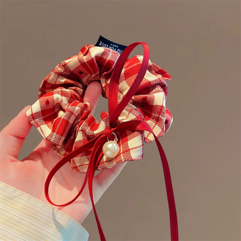 [2 FOR RM10] Preppy Red Plaid Scrunchies