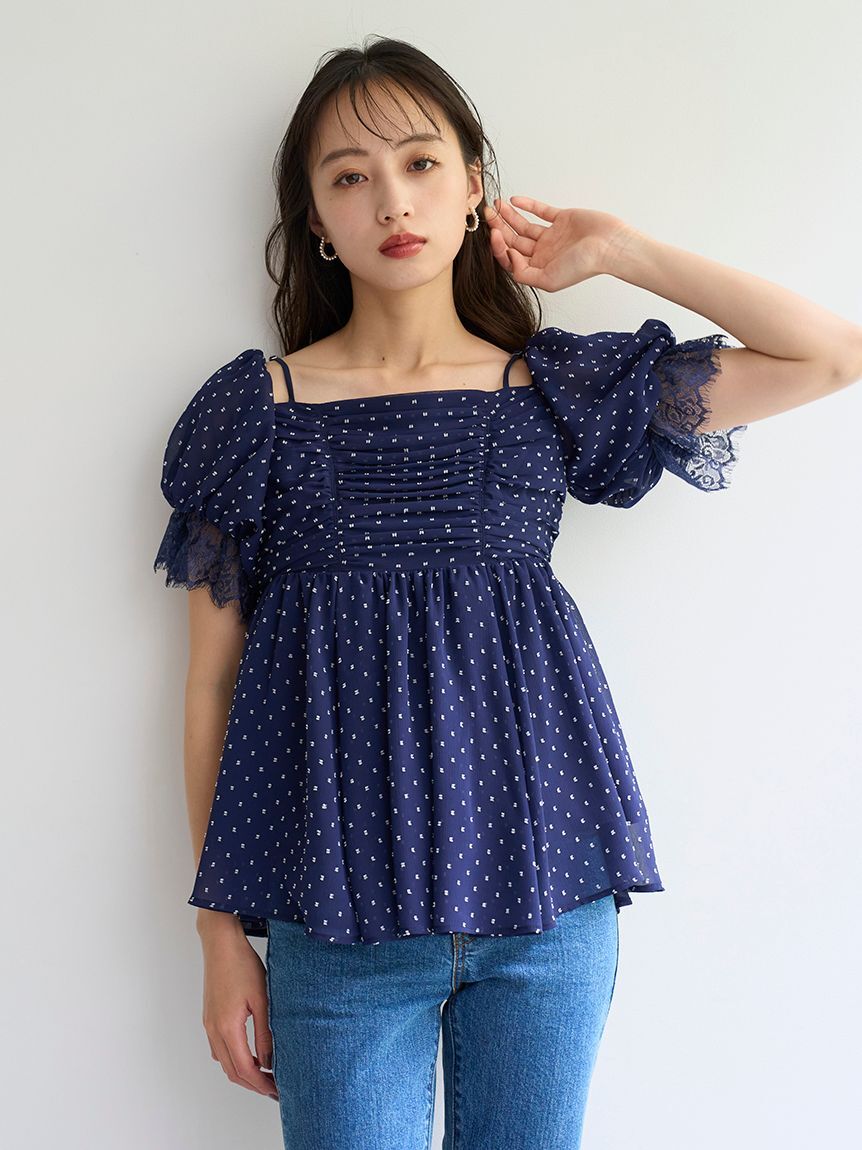 [預購] 折扣 SNIDEL 露肩蕾絲短版上衣