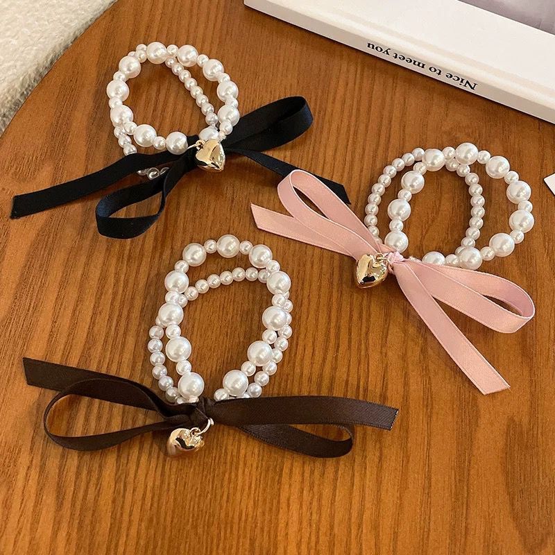 [3 FOR RM10] French Double Pearl Bow Hair Tie