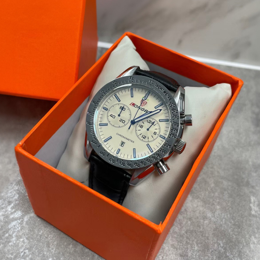 【LONGBO 朗博】LB-80174G 時尚 經典 日期 真兩眼 皮革 手錶