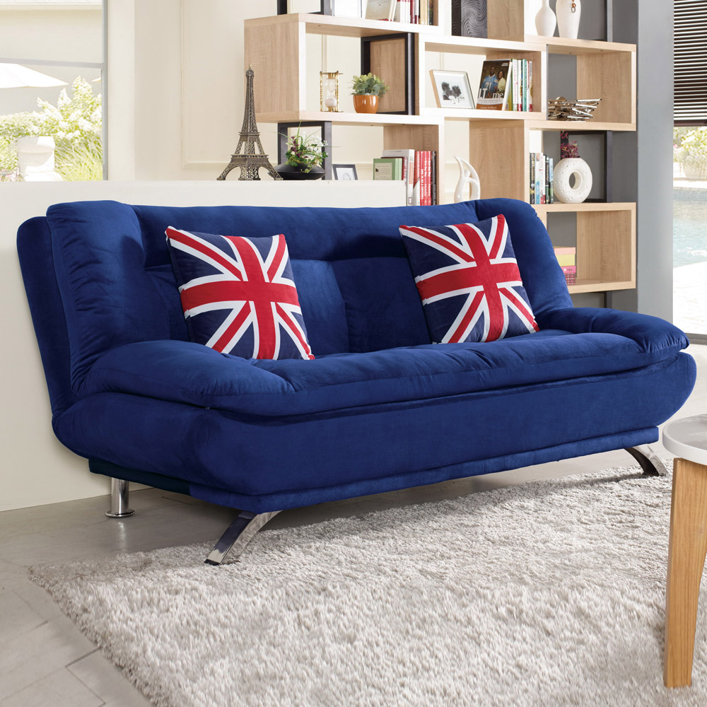 時尚英倫絨布沙發床(送抱枕)