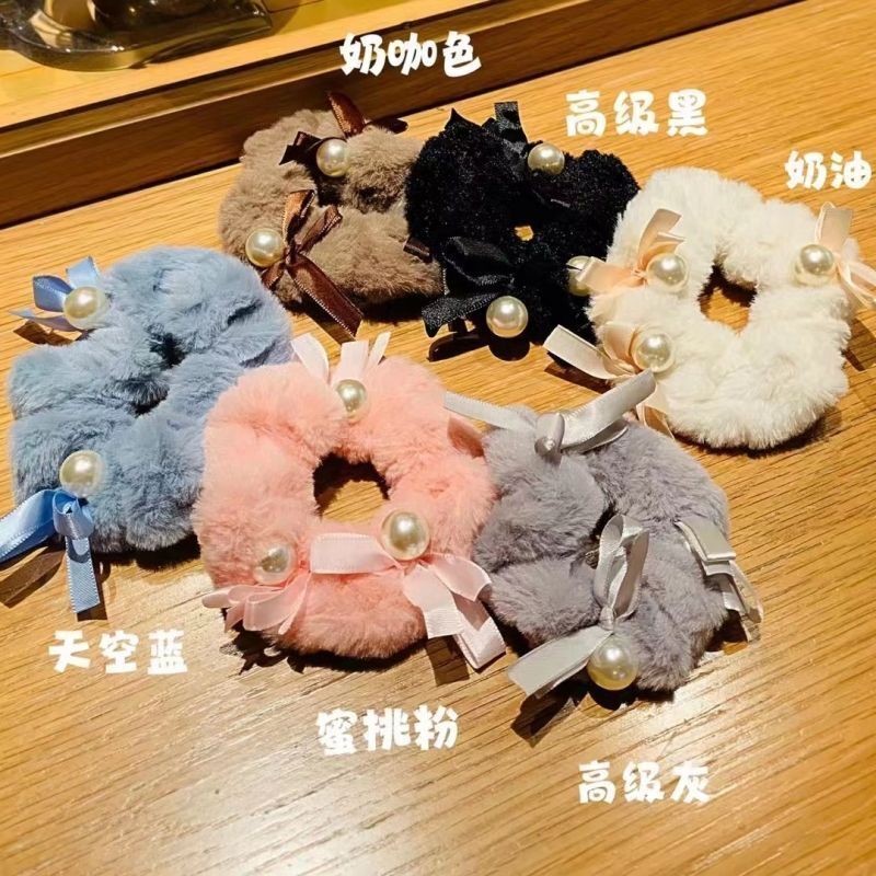 [3 FOR RM10] Elegant Pearl Bow Fuzzy Scrunchies