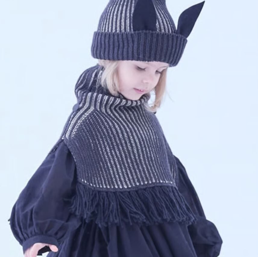 ELFINFOLK 羊毛針織高領斗蓬 Rib knit Knight cape Ⅱ black