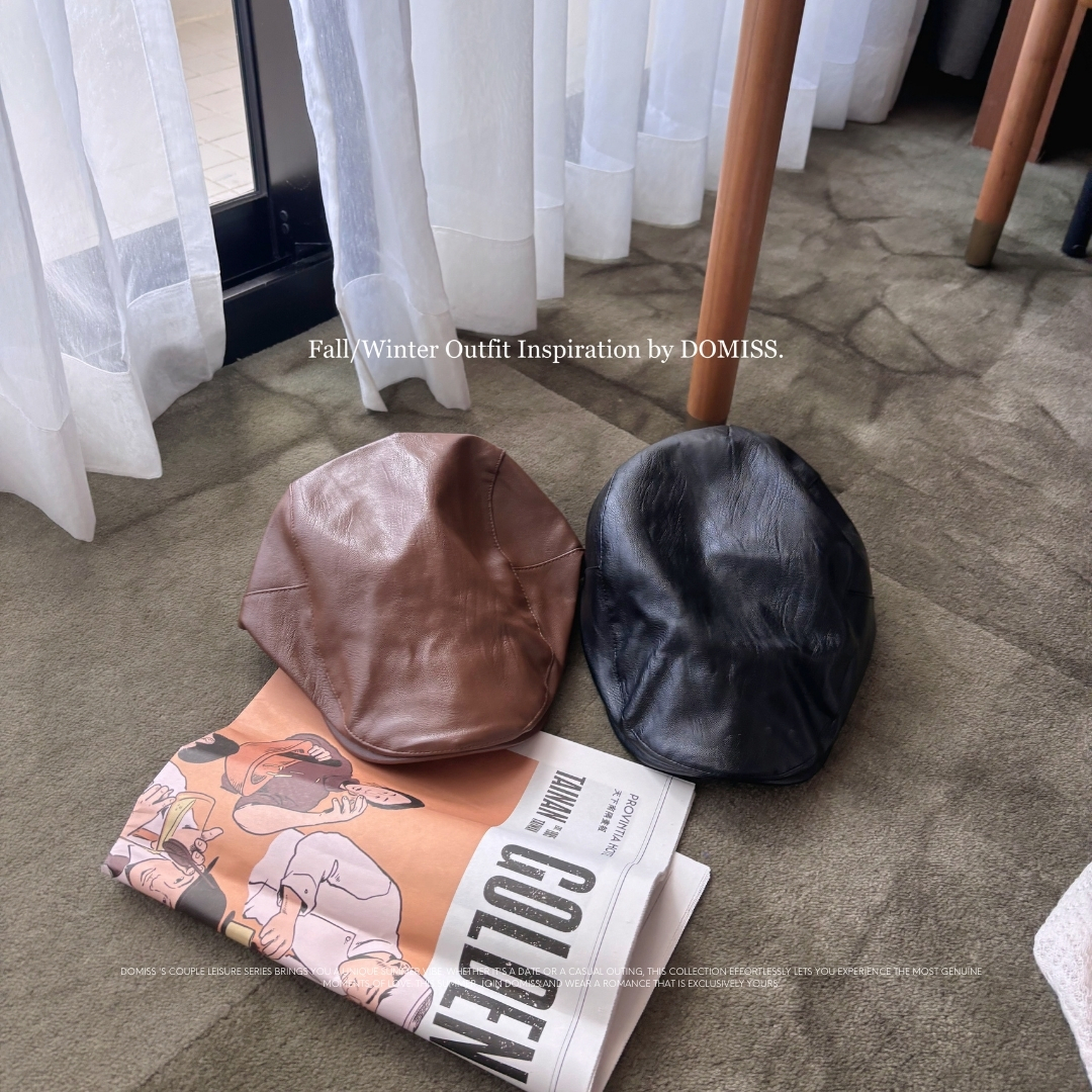 【皮革鴨舌帽】質感秋冬 凹造型必備 皮帽子 皮革 帽子 (現貨)