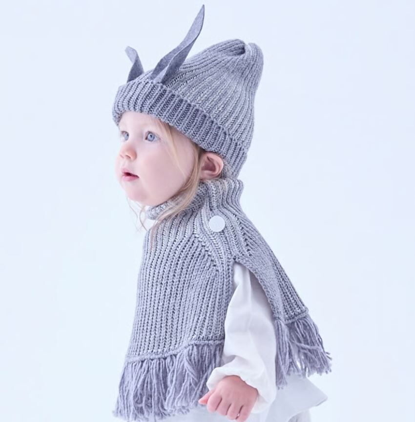 ELFINFOLK 羊毛針織高領斗蓬 Rib knit Knight cape Ⅱ gray