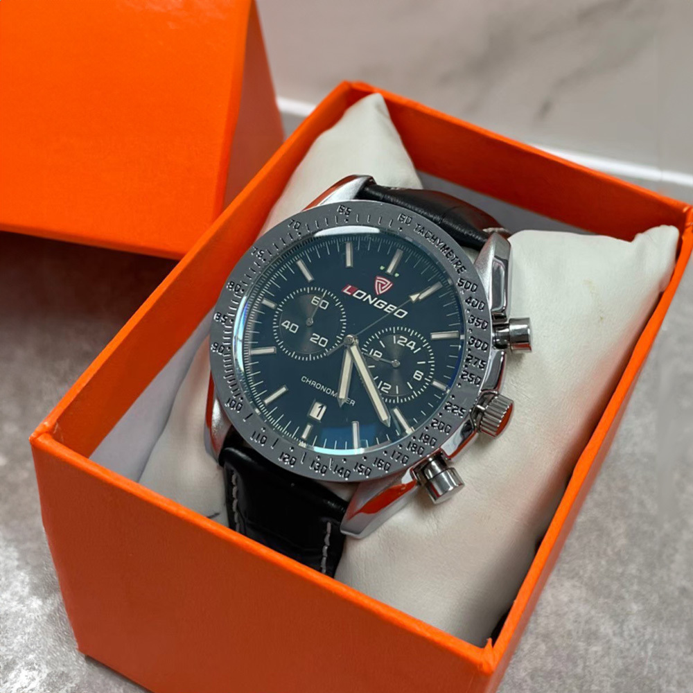 【LONGBO 朗博】LB-80174G 時尚 經典 日期 真兩眼 皮革 手錶