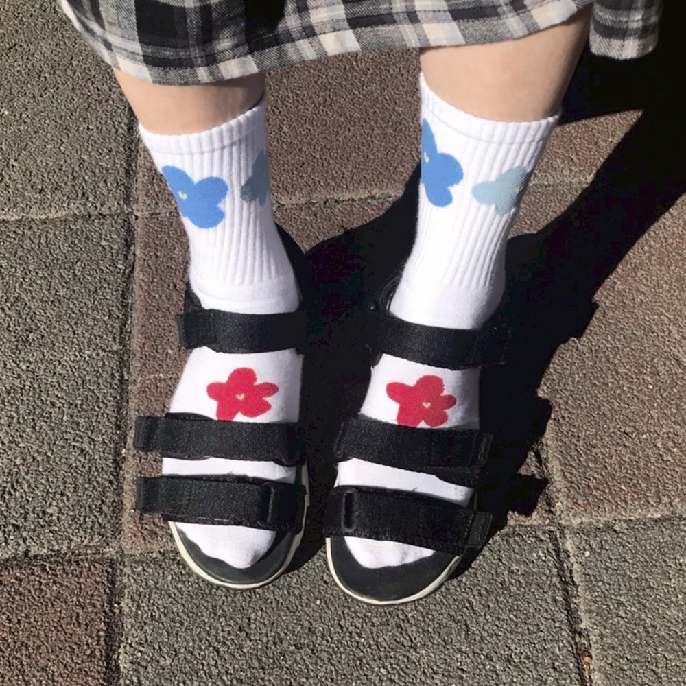 《花見》3D空氣感羽/網球襪-曦白-中筒-M〈除臭/厚底〉