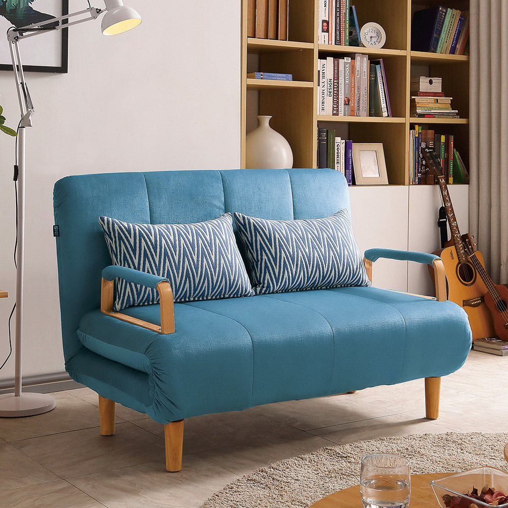 妮德藍色布沙發床/雙人椅/二人座(送抱枕)