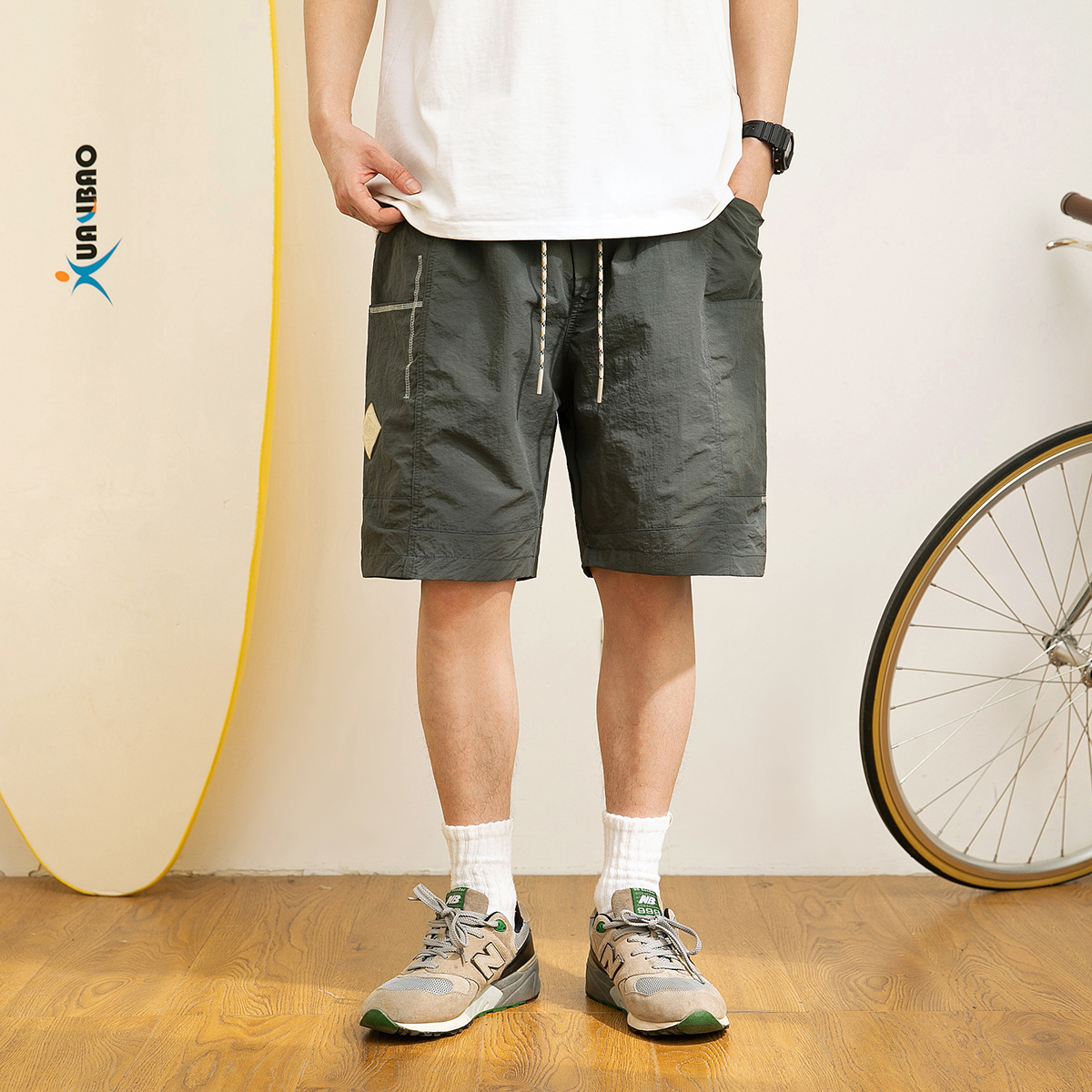 9M21 側口袋刺繡線條感工裝短褲 三色