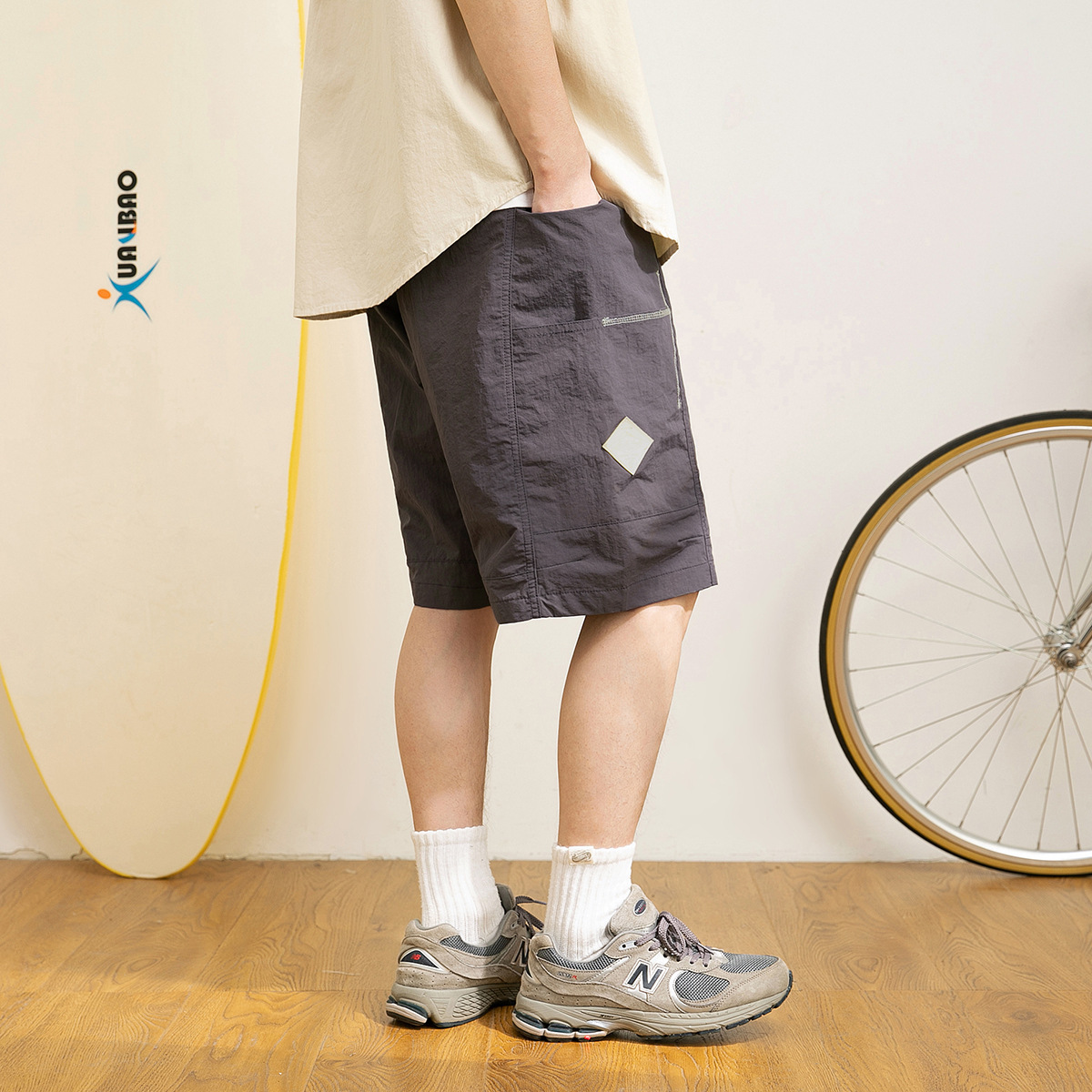 9M21 側口袋刺繡線條感工裝短褲 三色