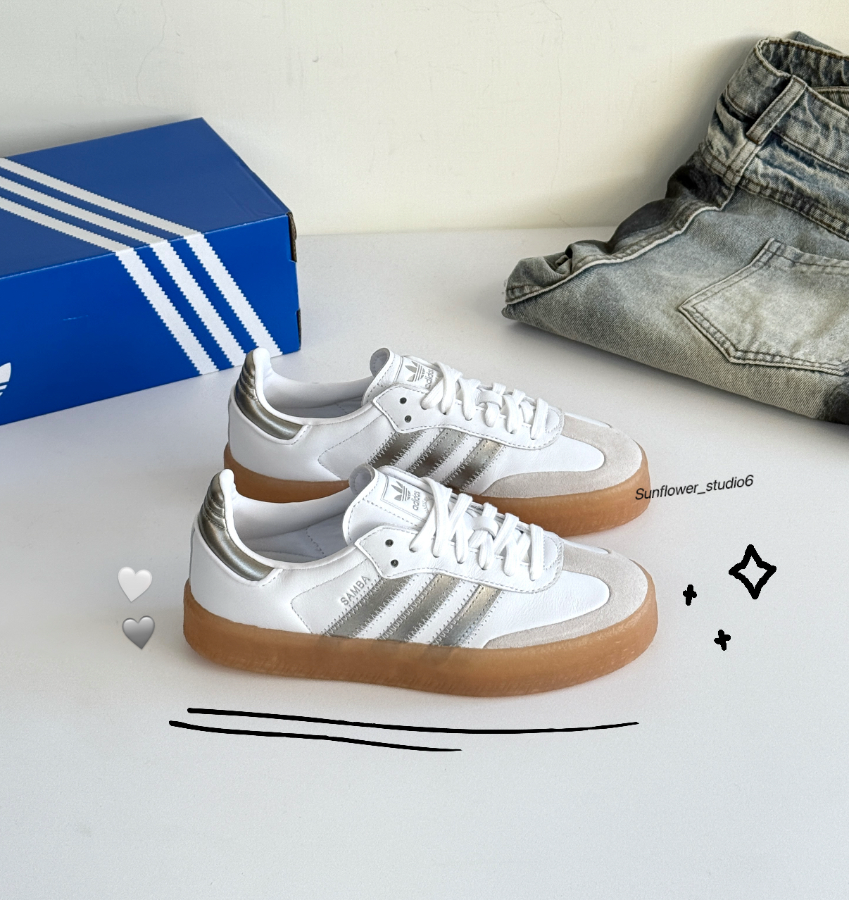 Adidas Originals Sambae 白銀色 銀色 Y2K 皮革 焦糖底 厚底 復古 鬆糕鞋 德訓鞋 JS3943/預購