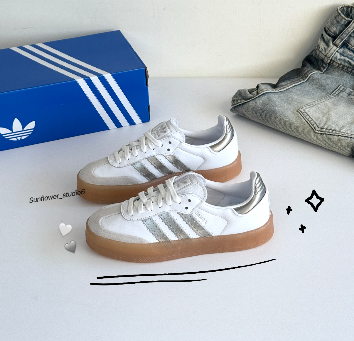 Adidas Originals Sambae 白銀色 銀色 Y2K 皮革 焦糖底 厚底 復古 鬆糕鞋 德訓鞋 JS3943/預購