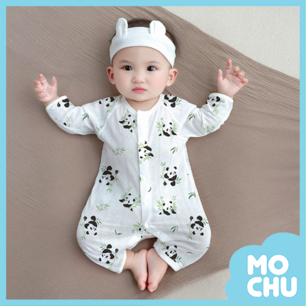 竹纖維春夏長袖連身衣-綠意熊貓