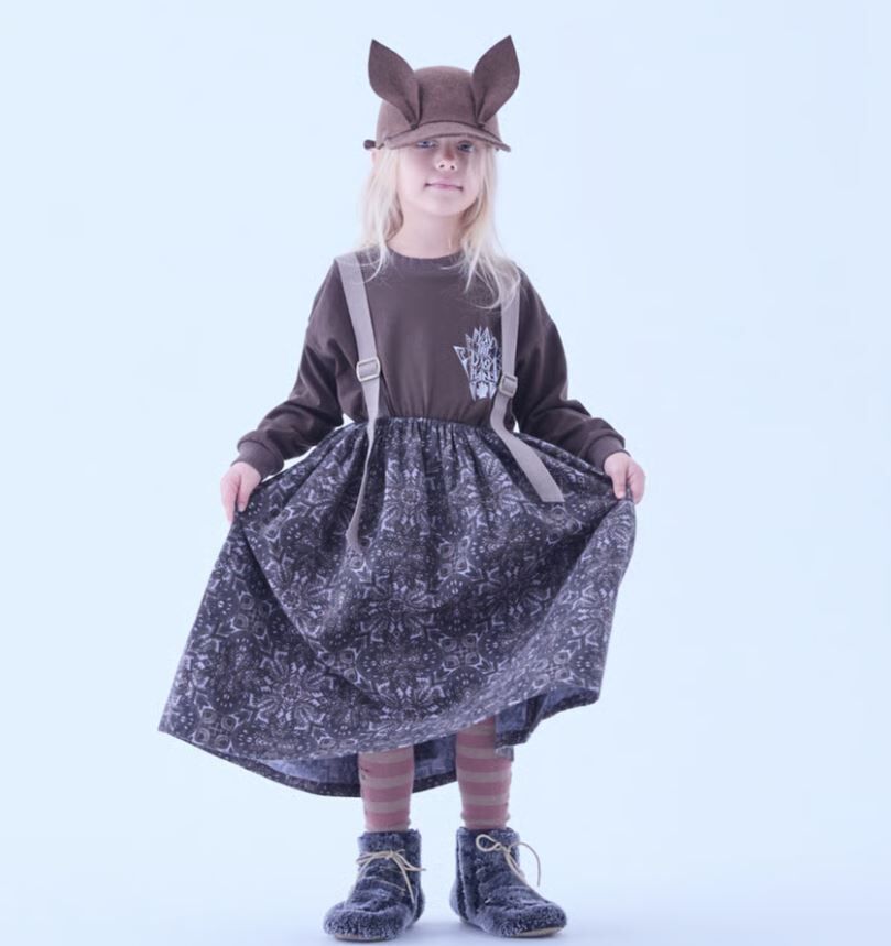 ELFINFOLK 雪晶印花吊帶裙 Snow Crystal Printed Suspenders Skirt dark brown