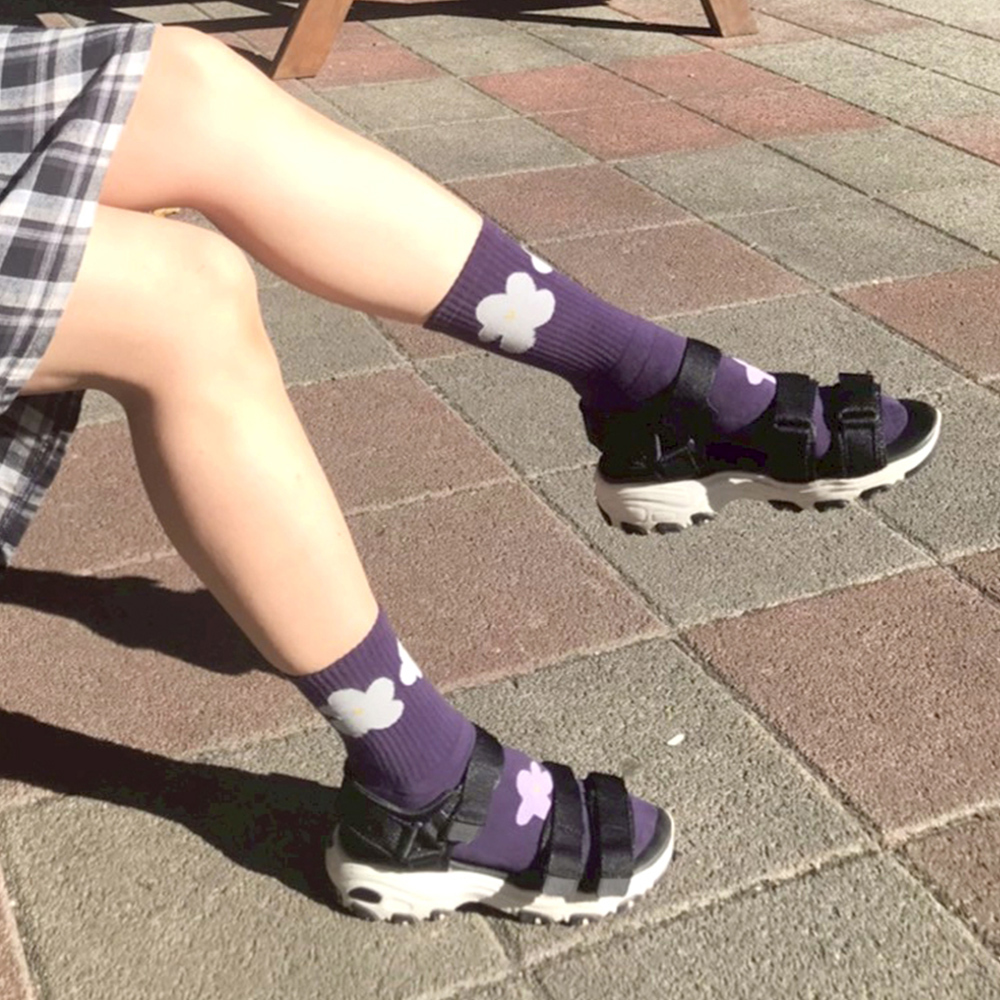 《花見》3D空氣感羽/網球襪-夜紫-中筒-M〈除臭/厚底〉