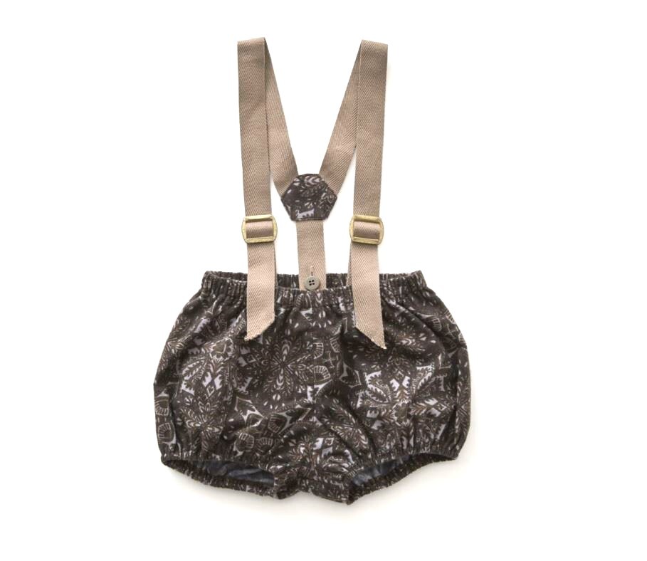 ELFINFOLK 雪晶印花吊帶燈籠褲 Snow Crystal Printed Suspender Bloomers dark brown