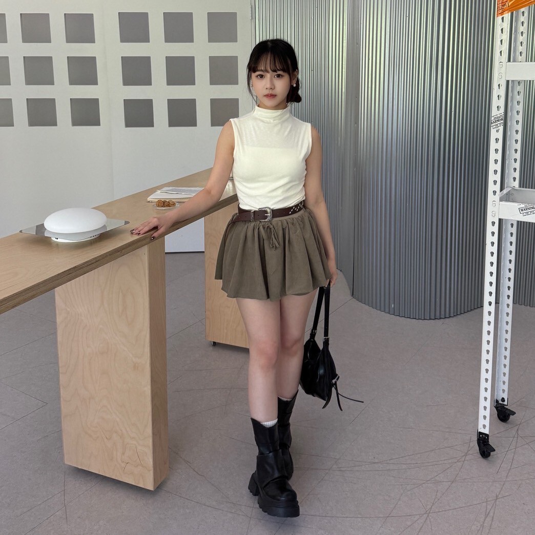 第二次心動 雙層植絨抽繩短裙