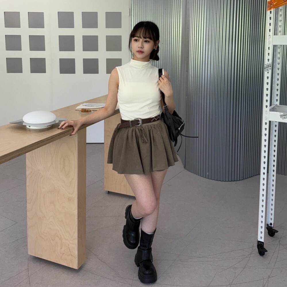 第二次心動 雙層植絨抽繩短裙