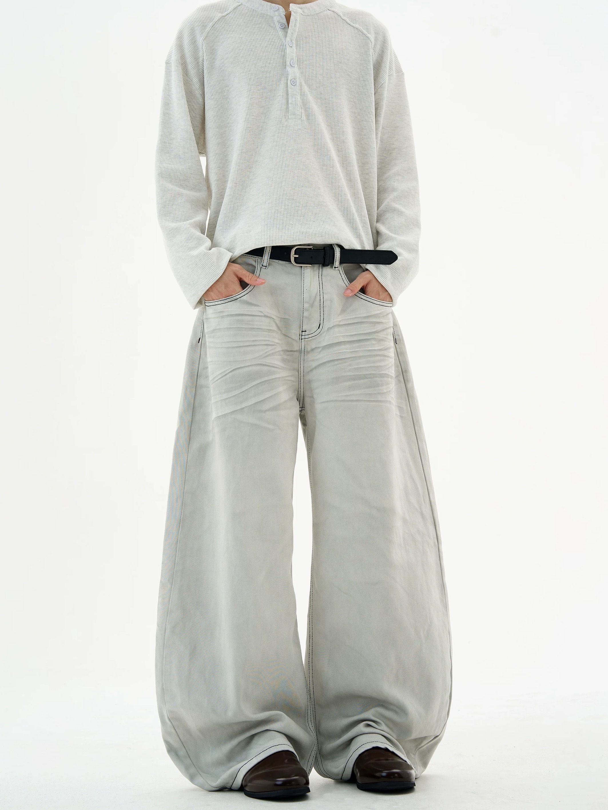 - SIMPLEACTION - 美式復古貓鬚baggy彎刀牛仔褲