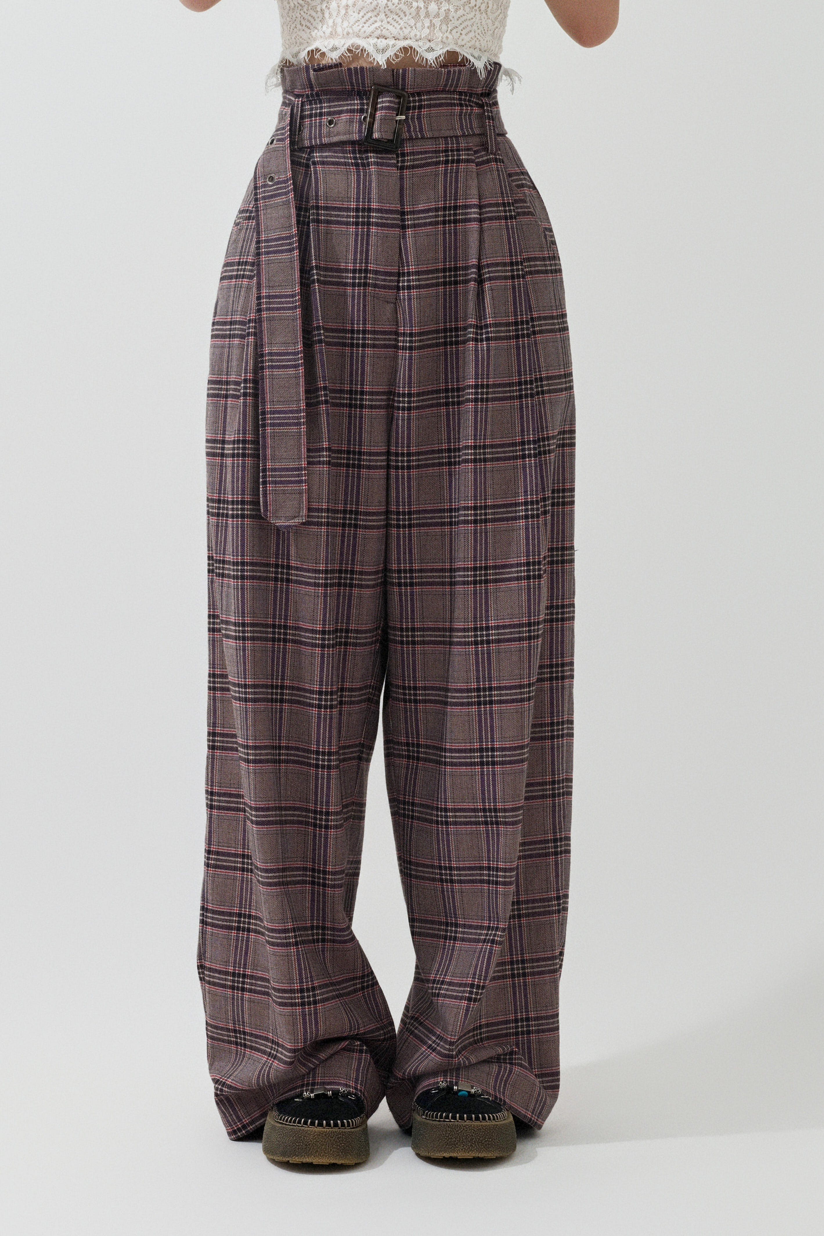 蘇格蘭格連腰帶高腰褲（現貨款式）