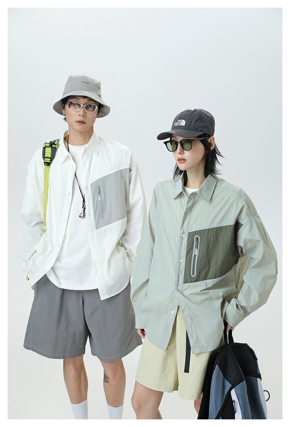 9M01 機能感工裝撞色長袖襯衫 三色