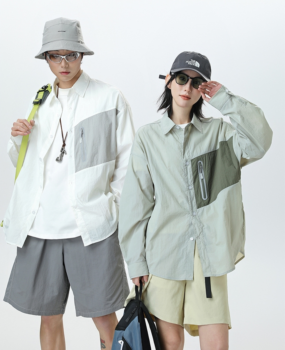 9M01 機能感工裝撞色長袖襯衫 三色