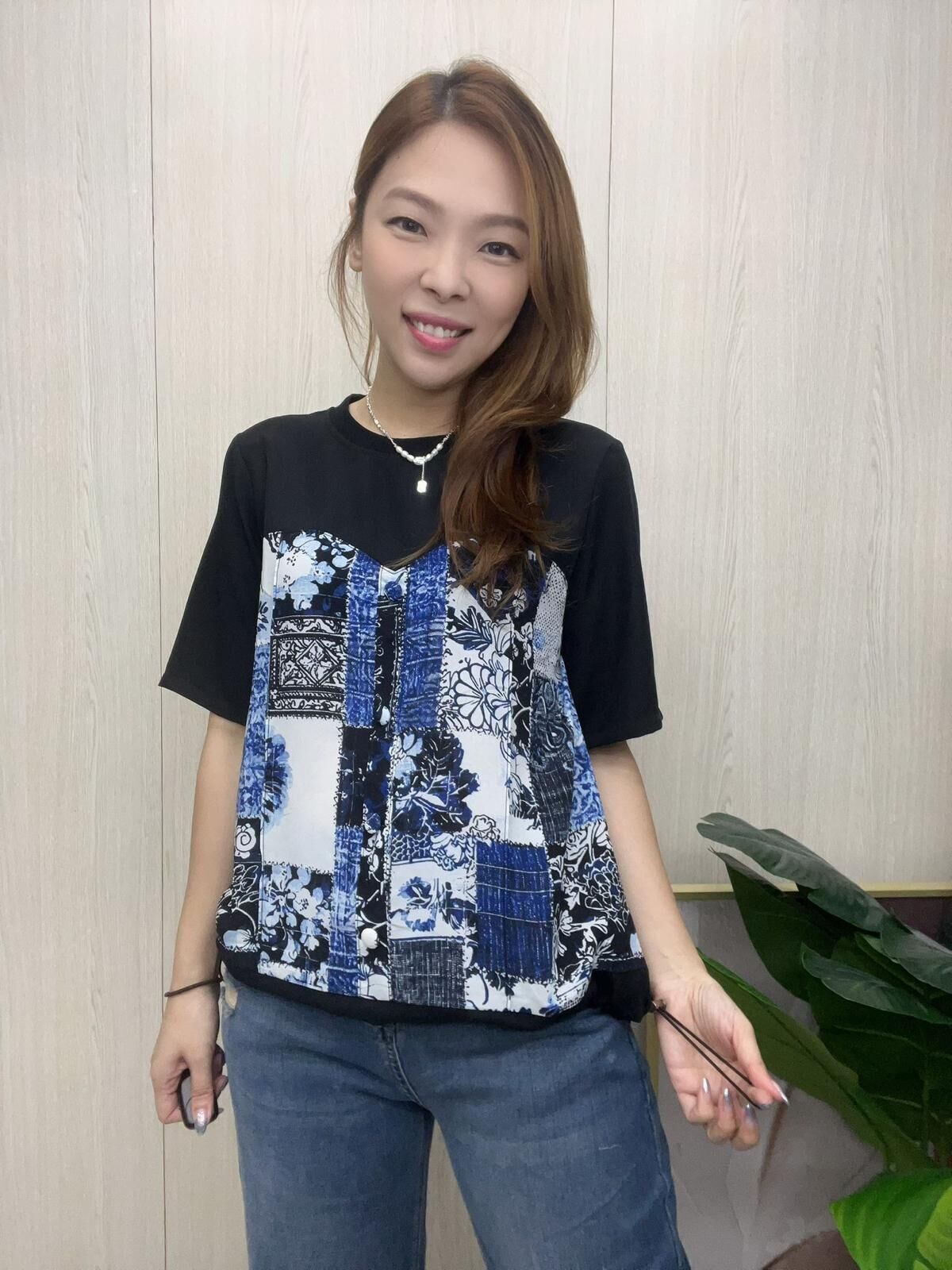 韓國comme牌子-高質拼雪紡top~145AK