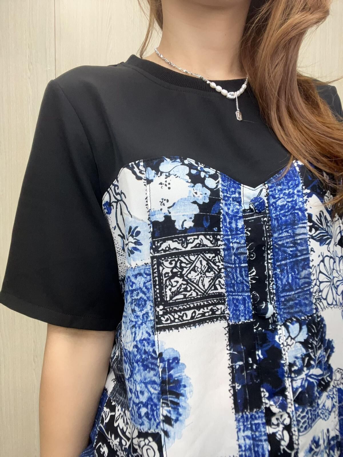 韓國comme牌子-高質拼雪紡top~145AK