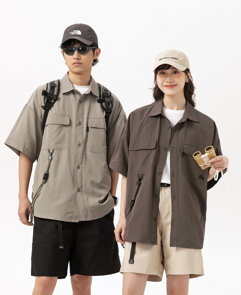 9M17 率性綁帶造型工裝短袖襯衫 五色