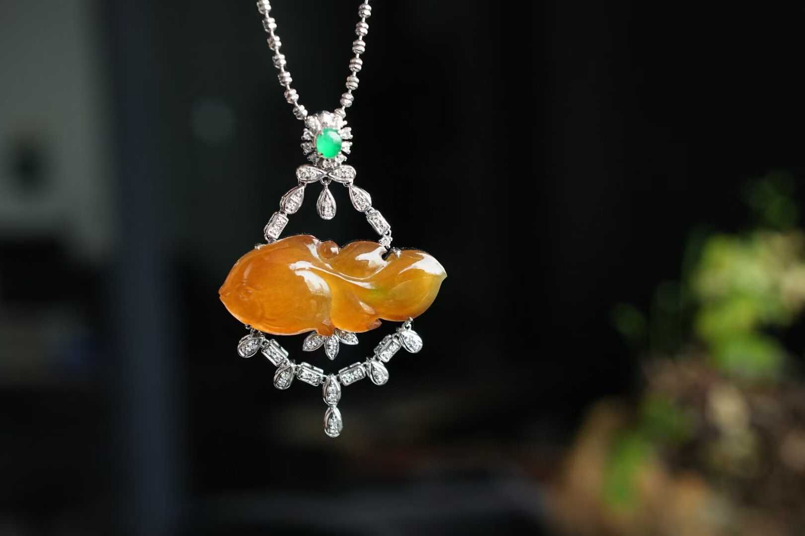 翡翠招財黃翡金玉滿堂吊墜,天然翡翠A玉, 緬甸玉, Jade, Jadeite