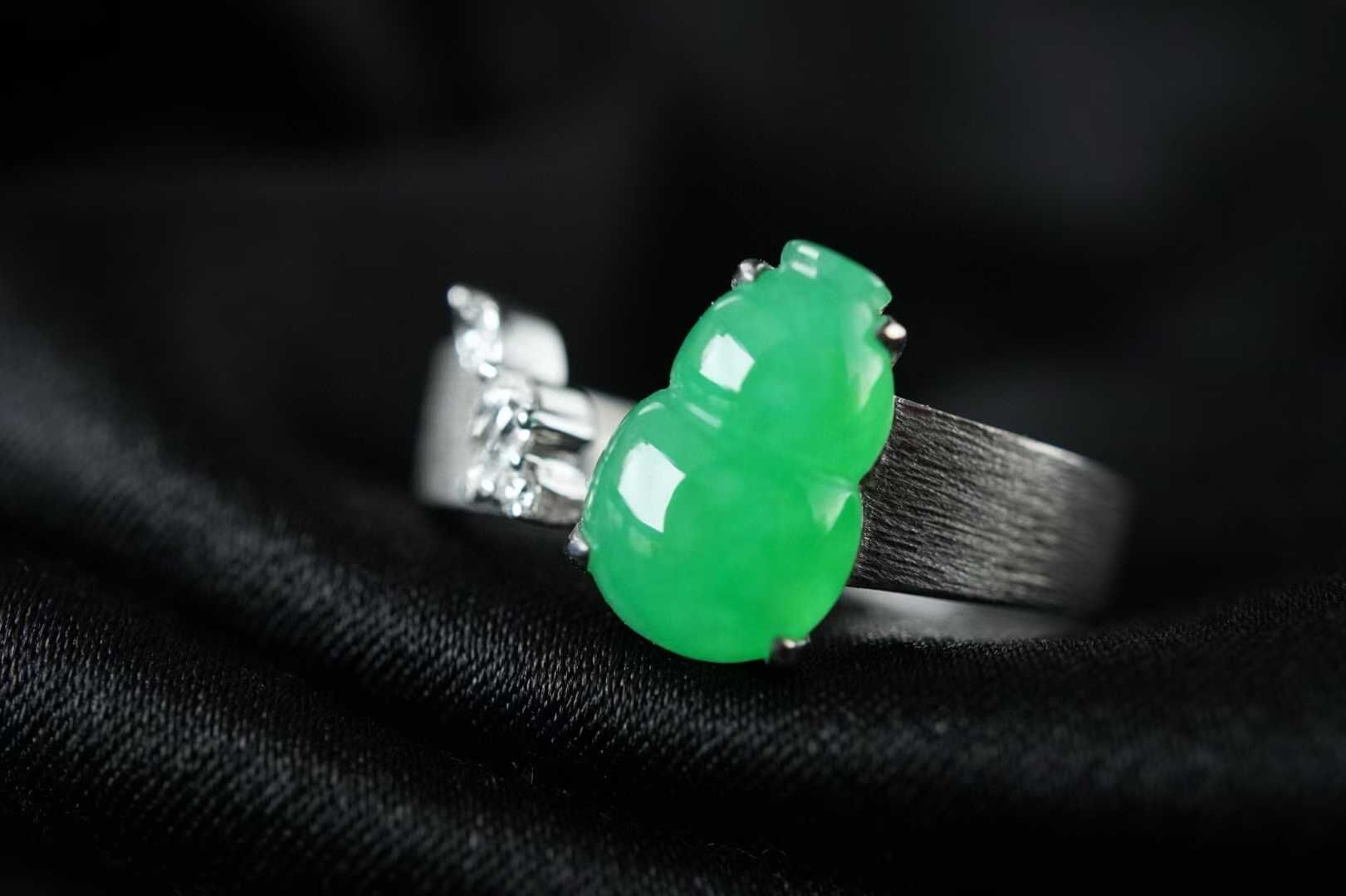 翡翠色標正陽綠葫蘆戒指,天然翡翠A玉, 緬甸玉, Jade, Jadeite