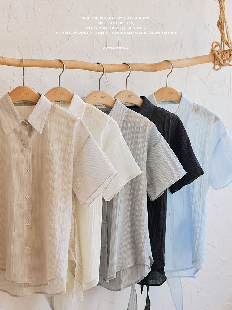 OH!HER 木紋綁帶天絲造型襯衫