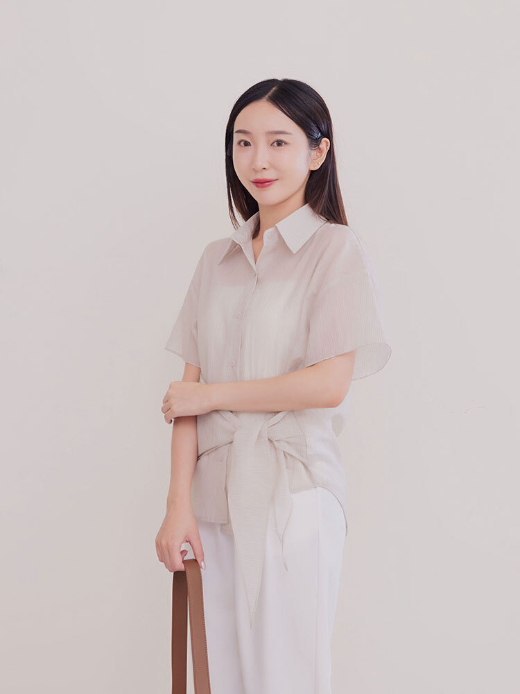 OH!HER 木紋綁帶天絲造型襯衫