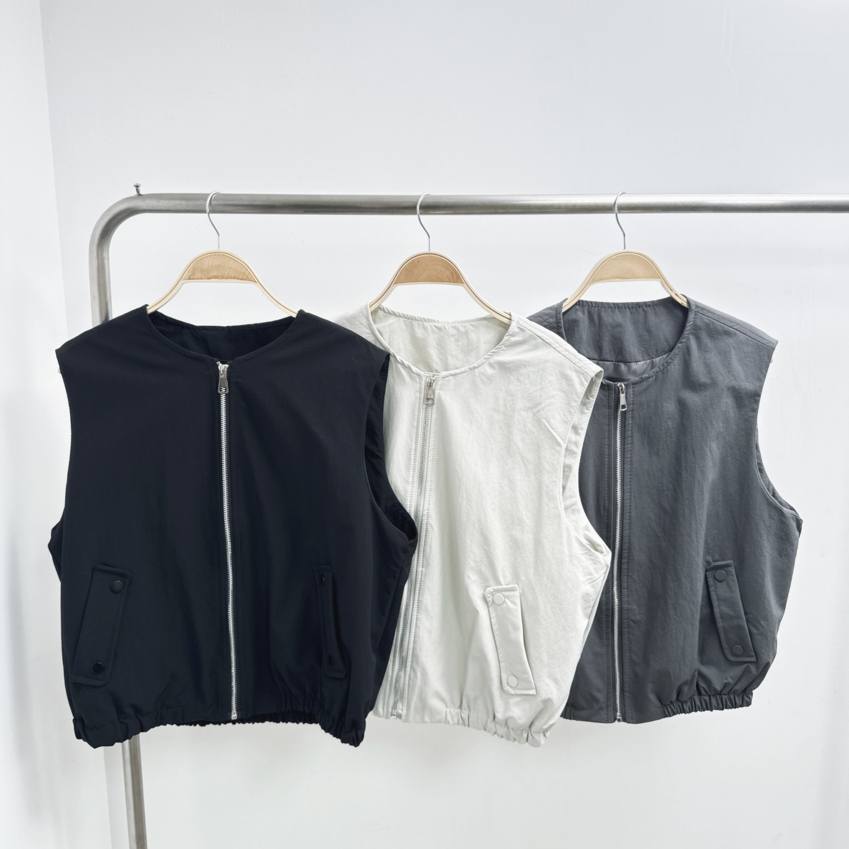 有側袋橡筋腳斜布拉鍊背心 (F25-F27)