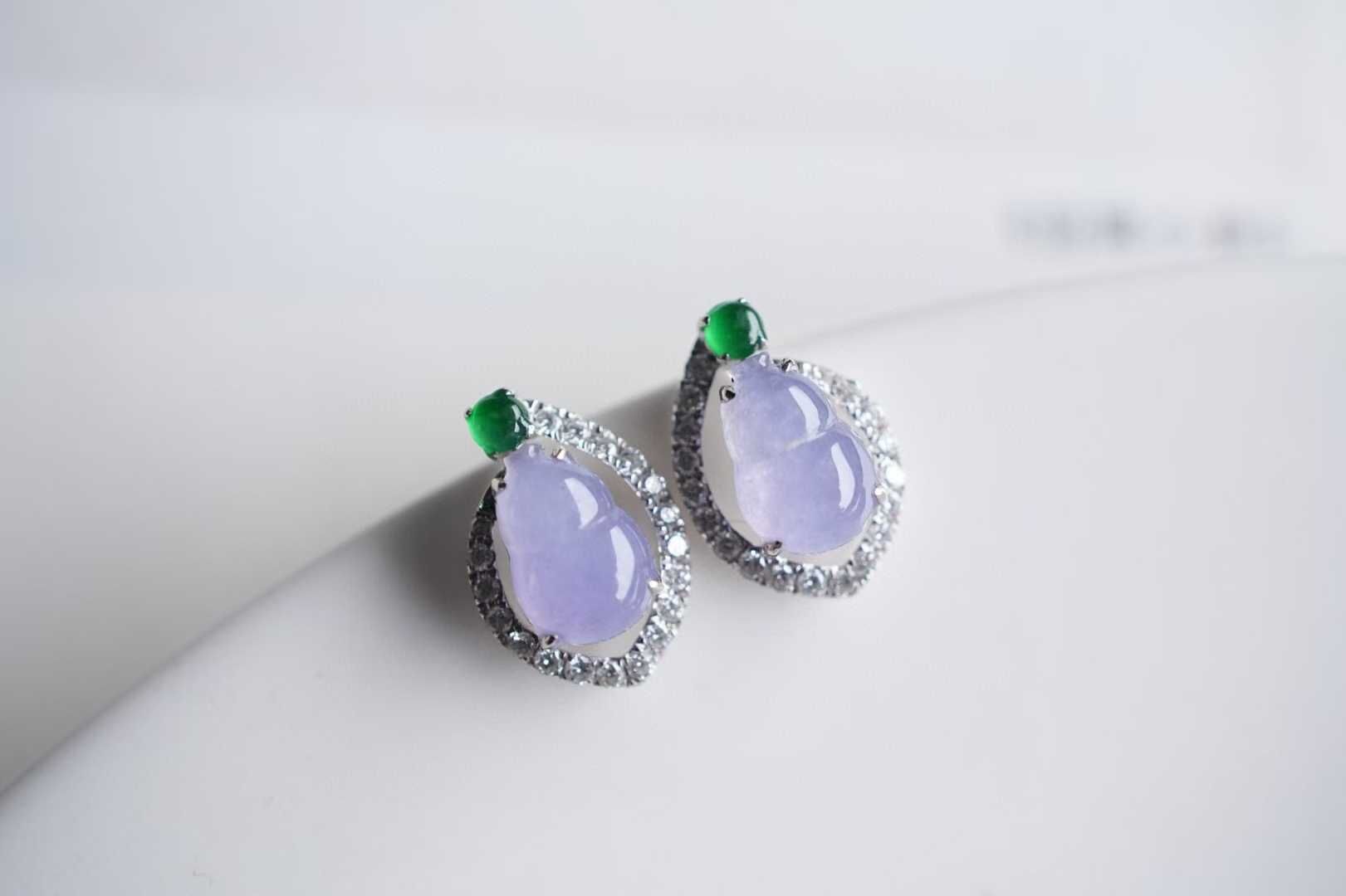 96818 翡翠高冰紫羅蘭福豆耳釘