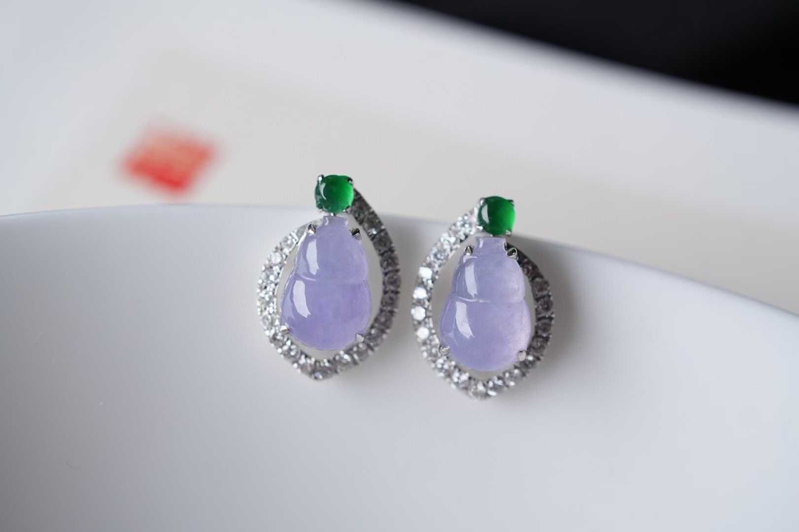 翡翠高冰紫羅蘭福豆耳釘,天然翡翠A玉, 緬甸玉, Jade, Jadeite