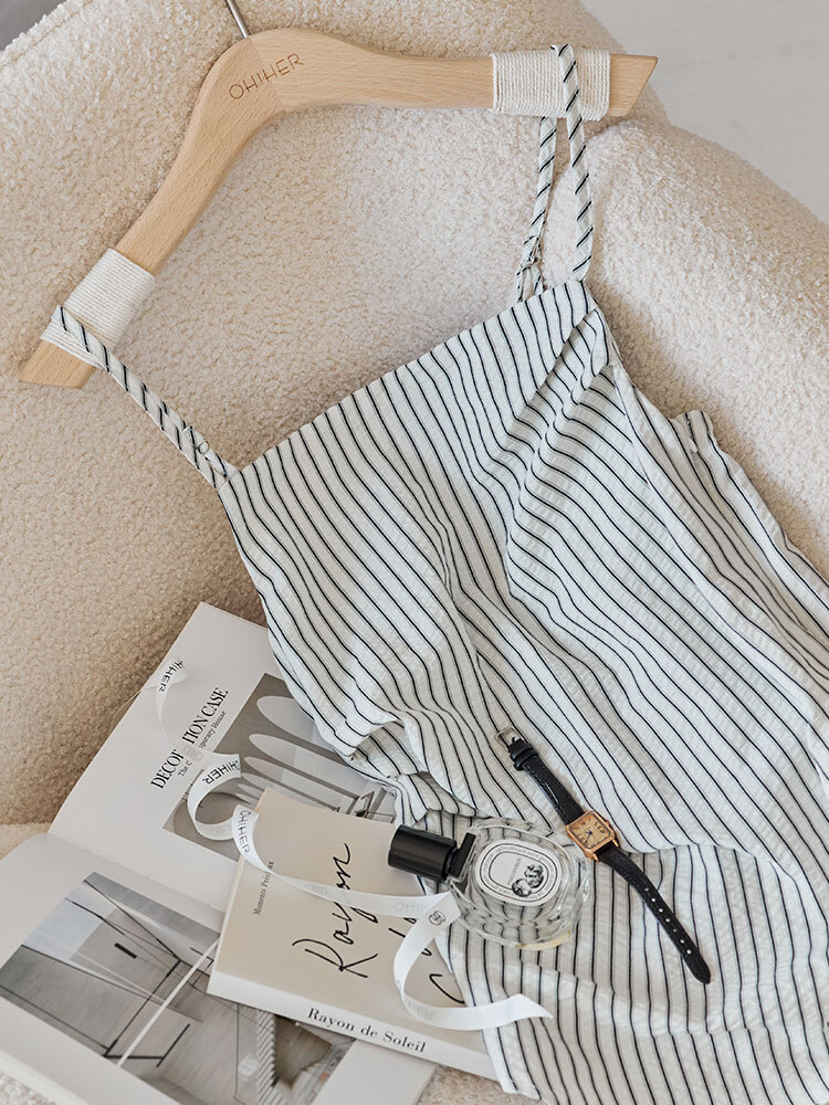 OH!HER 條紋抓皺細肩帶背心