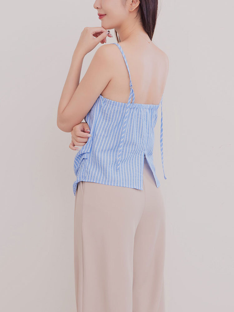 OH!HER 條紋抓皺細肩帶背心